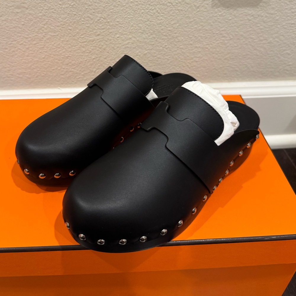 Hermes Calya Leather Mules